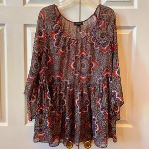 AB Studio Red and Brown Paisley Blouse XL